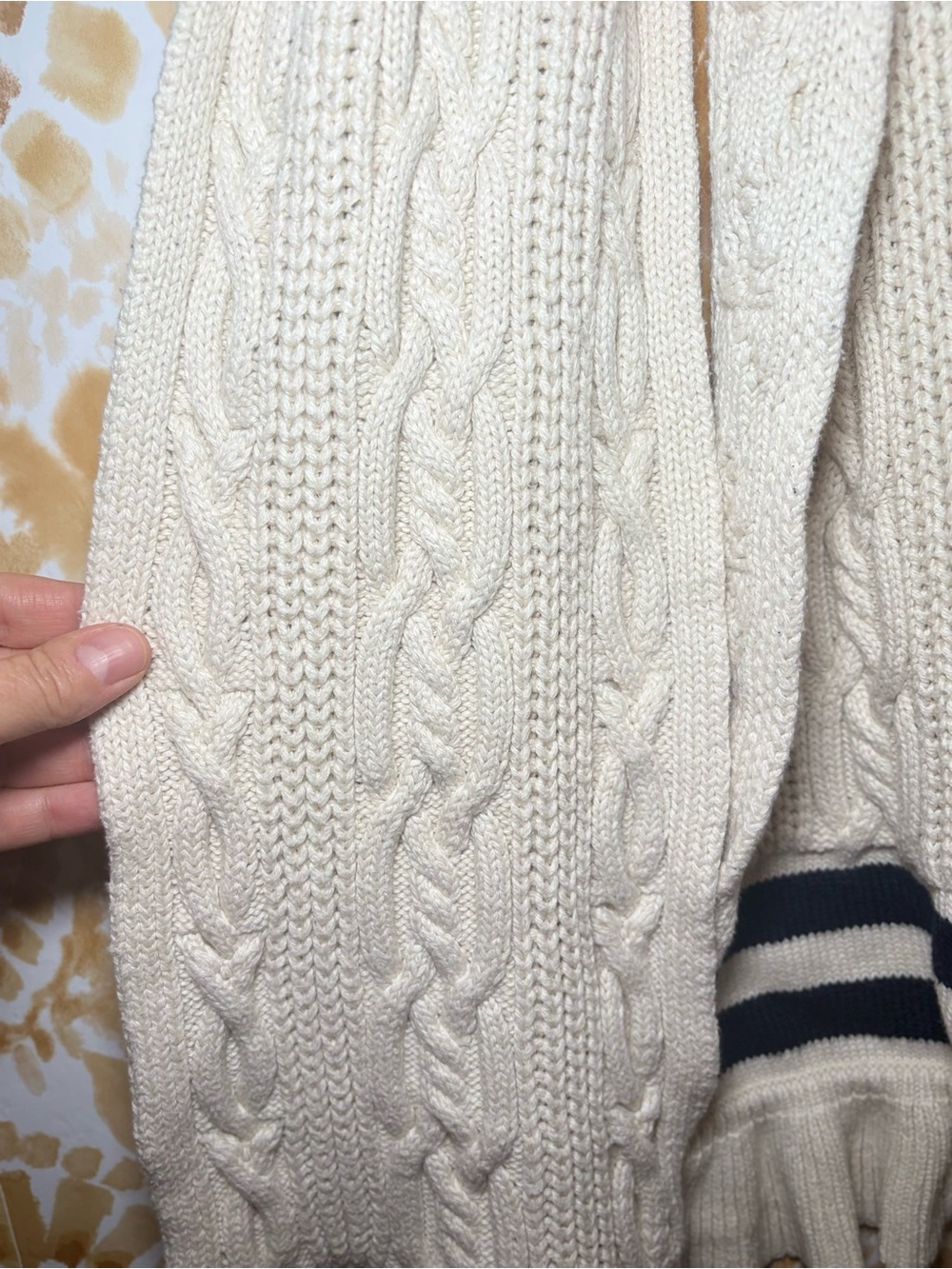 Polo Ralph Lauren Cable Knit Scarf Cream Navy Stripe Ruffle Trim Pink Pony Soft - Picture 5 of 9